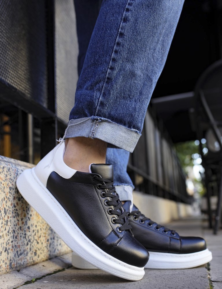 Ανδρικά μαύρα-λευκά δίσολα Sneakers λαστιχένια σόλα CH256M φωτογραφία